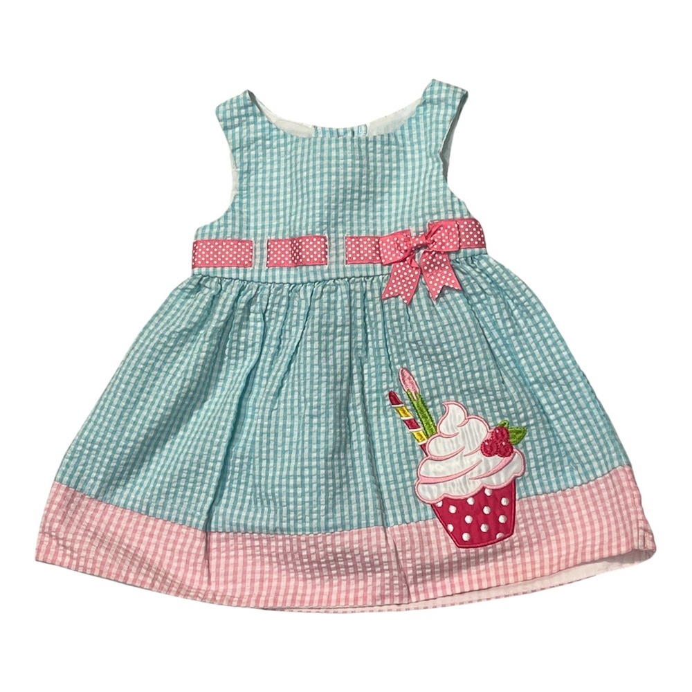 Counting Daisies Gingham Cupcake Seersucker Dress 12 months first birthday dress